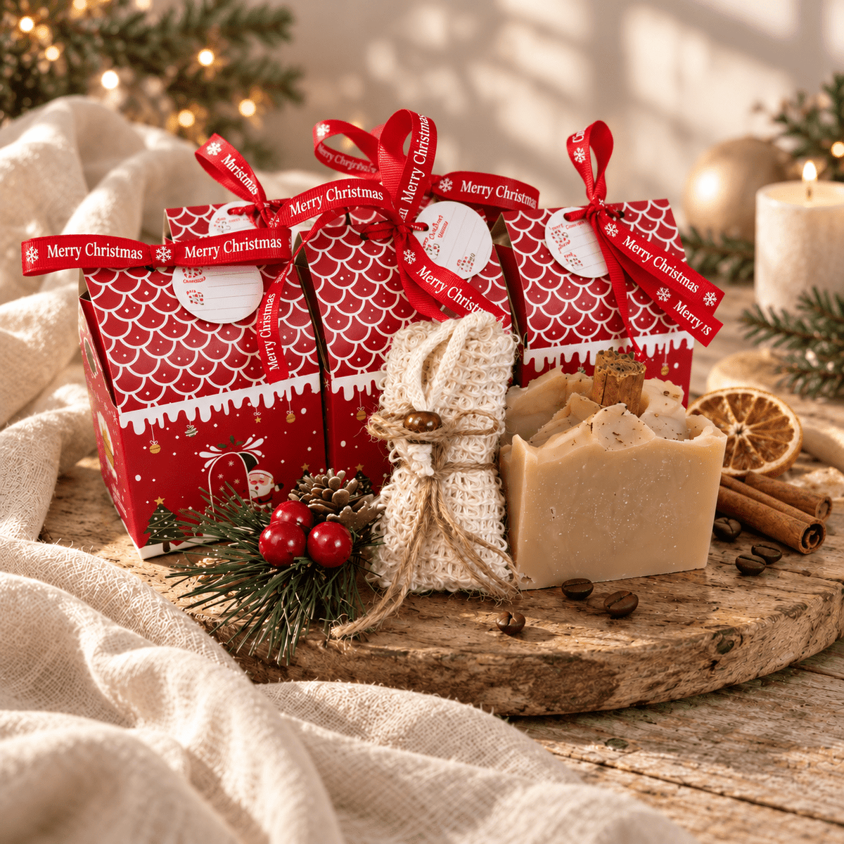 Christmas Latte Gift Box - Festive Soap & Soap Bag Set - Lewina Homestead