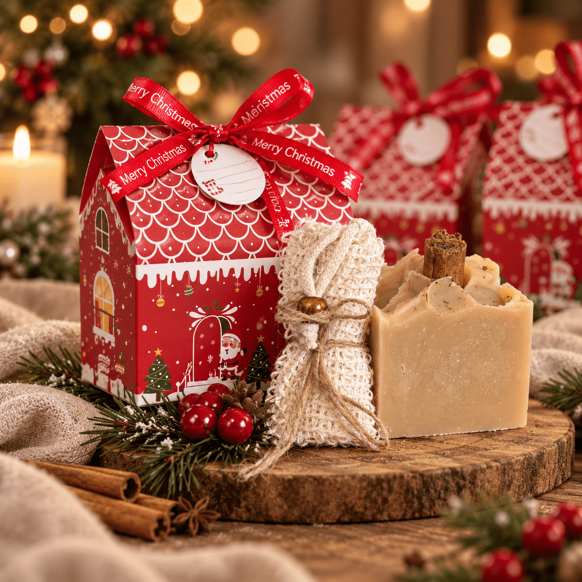 Christmas Latte Gift Box - Festive Soap & Soap Bag Set - Lewina Homestead
